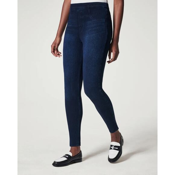 Spanx Womens Jean-ish Pull On Ankle Leggings Twilight Rinse Sz L | Stretch Denim - Picture 1 of 16